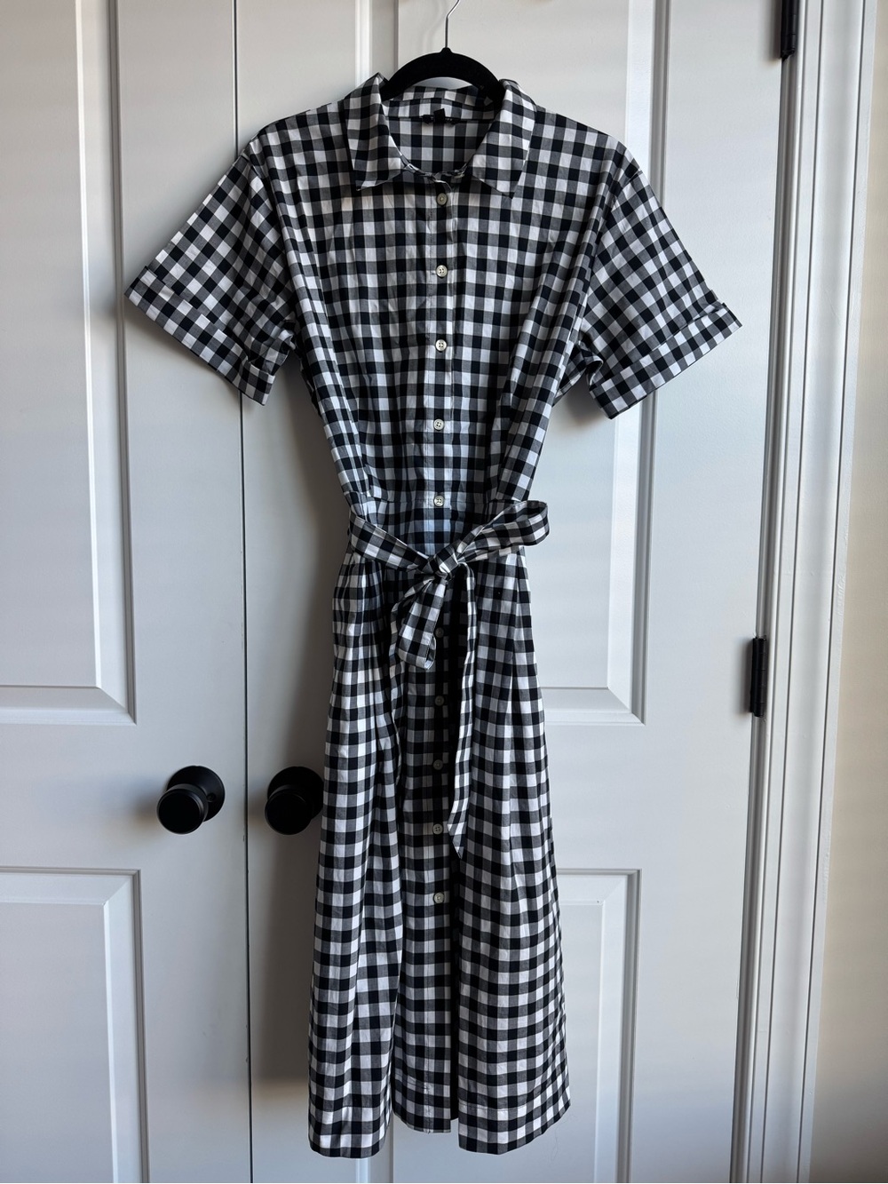 Talbots Petite Black & White Gingham Cotton Shirtdress with Pockets 12P
